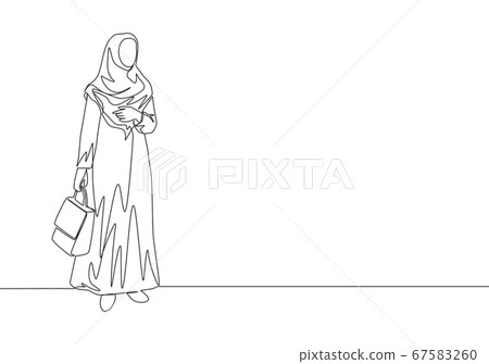 One single line drawing of young happy muslim... - Stock Illustration ...
