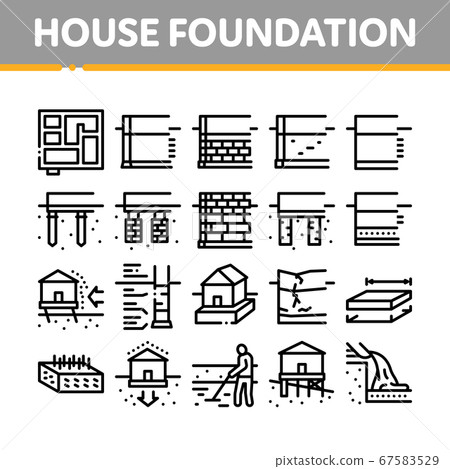 House Foundation Base Collection Icons Set Vector - Stock Illustration ...