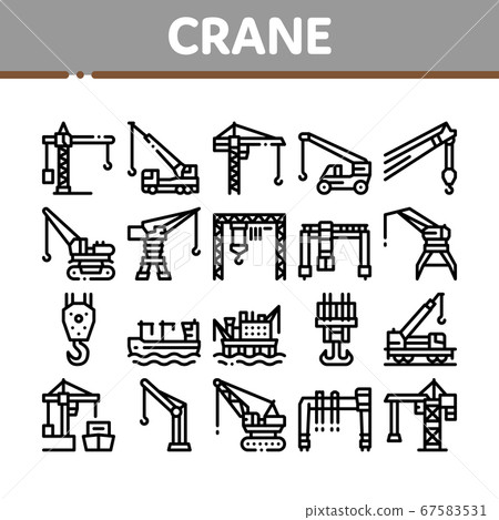 Crane Building Machine Collection Icons Set Vector Crane Building Machine Collection Icons Set Vector 67583531