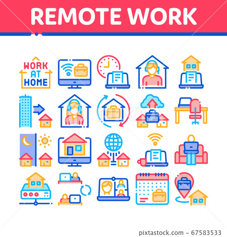 Remote Work Freelance Collection Icons Set Vector - Stock Illustration ...