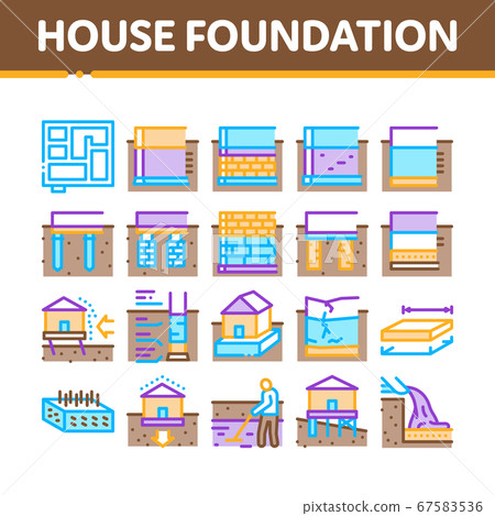 House Foundation Base Collection Icons Set Vector 67583536