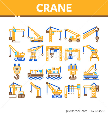 Crane Building Machine Collection Icons Set Vector 67583538