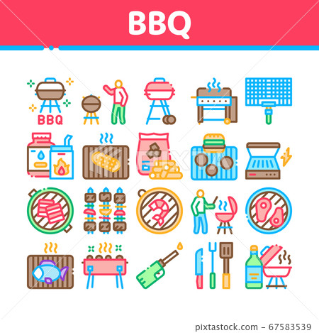 Bbq Barbecue Cooking Collection Icons Set Vector 67583539