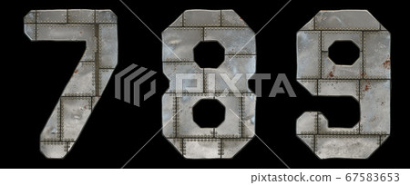Set of numbers 7, 8, 9 made of industrial metal on black background 3d Set of numbers 7, 8, 9 made of industrial metal on black background 3d 67583653