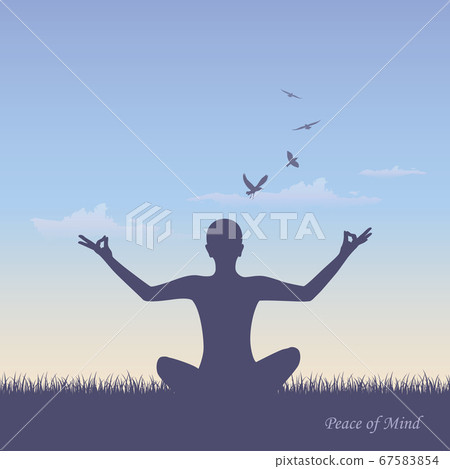 meditating person on summer meadow at sunshine meditating person on summer meadow at sunshine 67583854