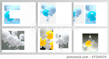 Vector layouts of presentation design templates for brochure, cover design, flyer, book design, magazine, poster. Abstract composition with 3d balls or spheres. 67584078