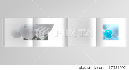 3d realistic vector layout of cover mockup design templates for bifold square brochure, flyer, cover design, book design, magazine, brochure cover. Abstract composition with 3d balls or spheres. 67584092