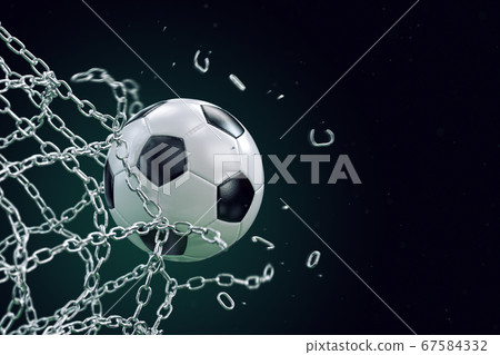 Soccer ball breaking metal net 67584332