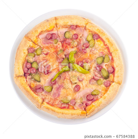 tasty pizza on a white plate. italian food 67584388