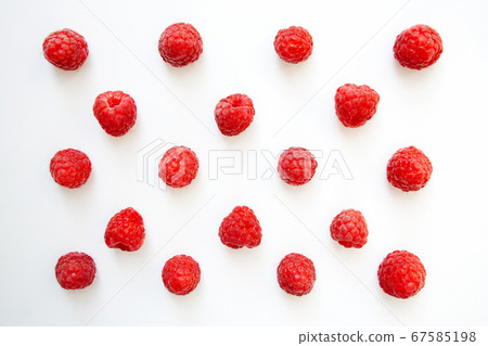 Fresh raspberry pattern isolated on white background from a high angle view 67585198