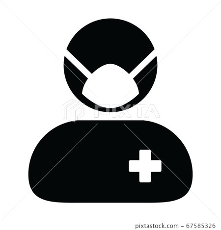 User icon vector with face mask patient person profile male avatar symbol for medical and health care protection in a glyph pictogram illustration 67585326