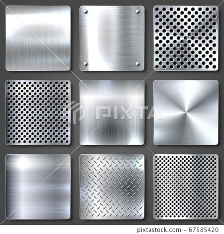 Realistic brushed metal textures set. Polished stainless steel background. Vector illustration. Realistic brushed metal textures set. Polished stainless steel background. Vector illustration. 67585420