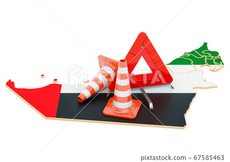 The United Arab Emirates map with traffic cones 67585463