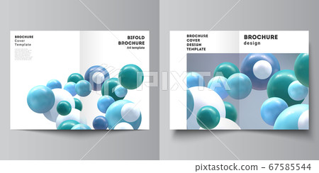 Vector layout of two A4 cover mockups template for bifold brochure, flyer, magazine, cover design, book design, brochure cover. Realistic vector background with multicolored 3d spheres, bubbles, balls 67585544