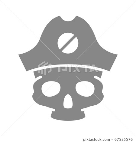Skull with pirate captain hat grey icon. Tattoo sketch, cranium symbol 67585576