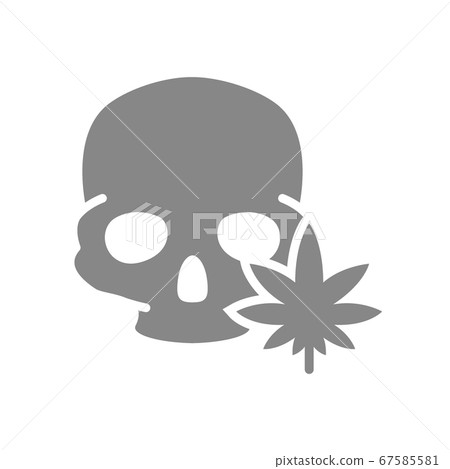Human skull with marijuana leaf grey icon. Cannabis treatment, anesthesia symbol 67585581