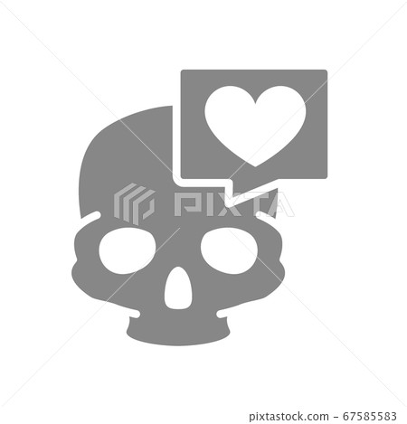 Skull with heart in speech bubble grey icon. Bone structure of the head, cranium symbol Skull with heart in speech bubble grey icon. Bone structure of the head, cranium symbol 67585583