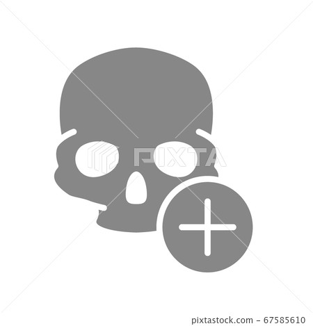 Skull with plus grey icon. Bone structure of the head, cranium symbol Skull with plus grey icon. Bone structure of the head, cranium symbol 67585610