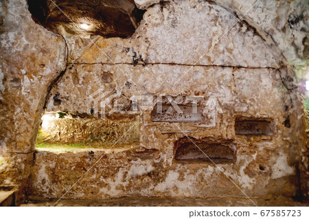 Ancient christian cemetery (catacombs) of Saint Paul. Famous historical landmark in Rabat, Malta. 67585723