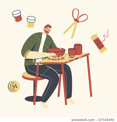 Ceramist Artist Male Character with Wheel on Table Create Pottery Making Clay Pot, Earthenware, Crockery and Ceramics 67585848