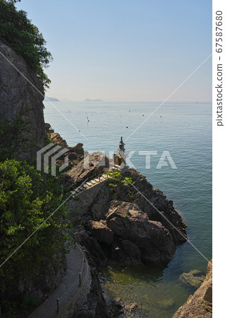 《Hiroshima Prefecture》 Bandai Temple, view from Afuto Kannon, blue sky and Seto Inland Sea 《Hiroshima Prefecture》 Bandai Temple, view from Afuto Kannon, blue sky and Seto Inland Sea 67587680