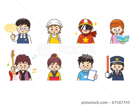 各種職業書店營養師英雄英語老師音樂家machimusume體育教練保安員 插圖素材 圖庫