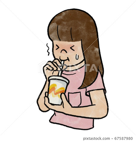 Girl who has a hard shake and can not drink easily 67587980