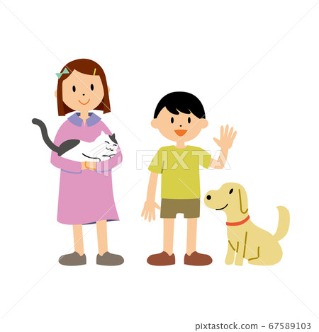 Girl and cat boy and dog illustration Girl and cat boy and dog illustration 67589103