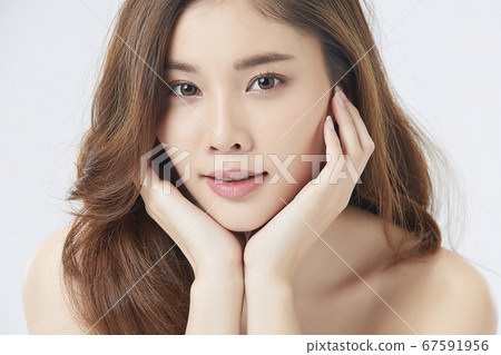 Beautiful woman beauty skin care white background person material 67591956