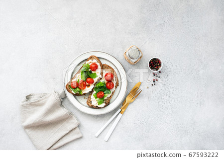 Italian food, bruschetta with ricotta cheese, 67593222