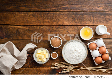 Ingredients for baking on a rustic wooden 67593229