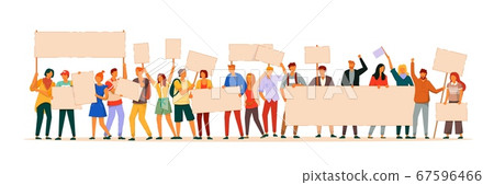 Protest people crowd with empty placard on white 67596466
