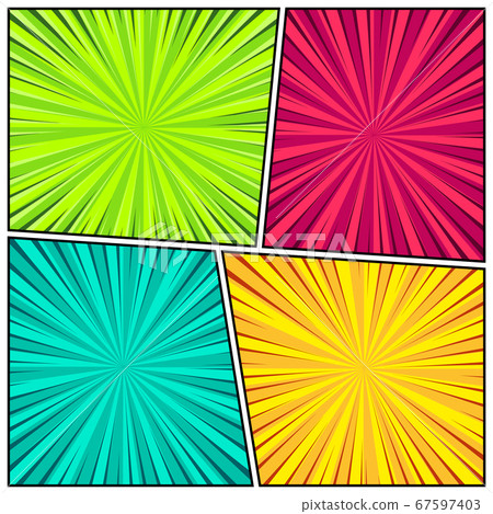 Cartoon comic backgrounds set. Comics book colorful poster with radial lines. Retro Pop Art style 67597403
