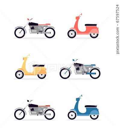 Set of motorcycles, scooters and motorbikes flat vector illustration isolated. 67597524