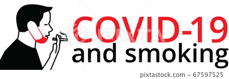 Young male with protective face mask smoking cigarette Young male with protective face mask smoking cigarette 67597525