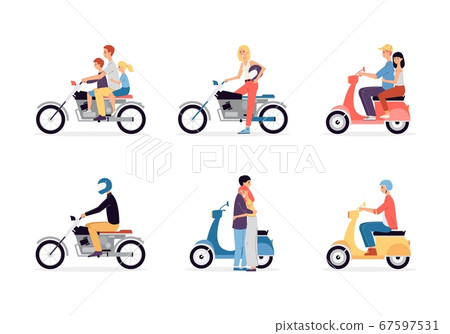 Motorcycle riders - set of vector illustrations isolated on a white background. 67597531