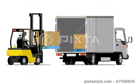 Forklift loading truck (diagonally rearward) 67598826