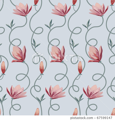 Seamless floral pattern with lotos flowers and swirls 67599147