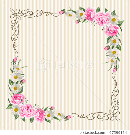 Beautiful vintage frame with flowers on striped... - Stock Illustration  [67599154] - PIXTA