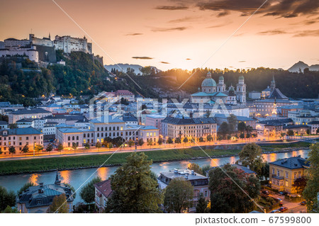 Historic city of Salzburg at sunset, Salzburger Land, Austria 67599800