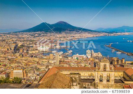 City of Naples with Mt. Vesuvius at sunset, Campania, Italy 67599859