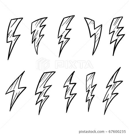 set of hand drawn vector doodle electric lightning 67600235