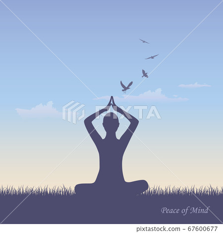 meditating person on summer meadow at sunshine 67600677