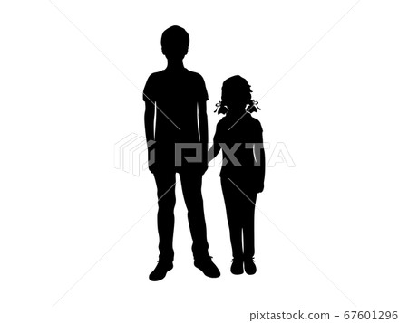 Silhouettes of boy and girl holding hands Silhouettes of boy and girl holding hands 67601296