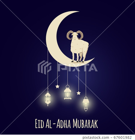 Eid Al-Adha muslim festival banner template with sheep vector illustration. 67601982