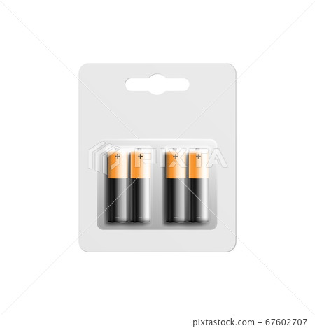 Alkaline batteries in package template realistic vector illustration isolated. Alkaline batteries in package template realistic vector illustration isolated. 67602707