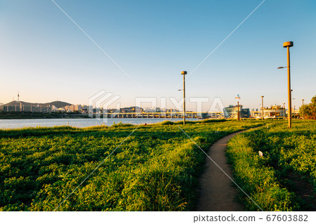 Banpo Hangang Park Seorae Island and cityscape with Han River in Seoul, Korea 67603882