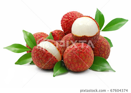 Lychee, litchi fruits isolated on white background  67604374