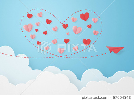 紙模型-天空-雲-紙飛機心 67604548
