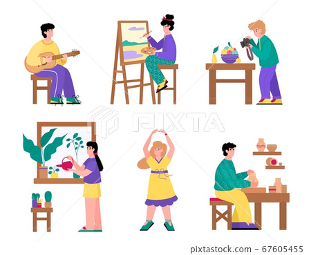 Set of people and creative artistic hobbies, flat vector illustration isolated. 67605455